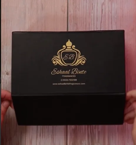Eshaal Binte black gift box with gold logo